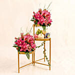 Luxurious Grandeur Flowers & Fresh Fruit Golden Stand