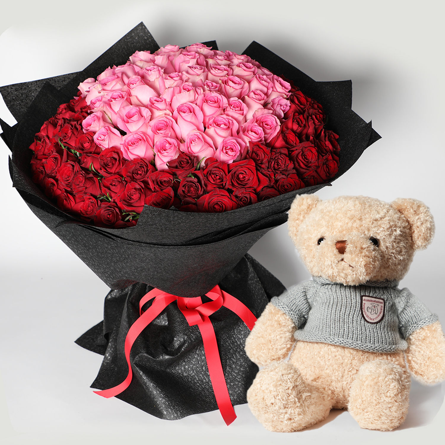 Teddy and 150 Roses Bouquet Delivery in Singapore - FNP SG