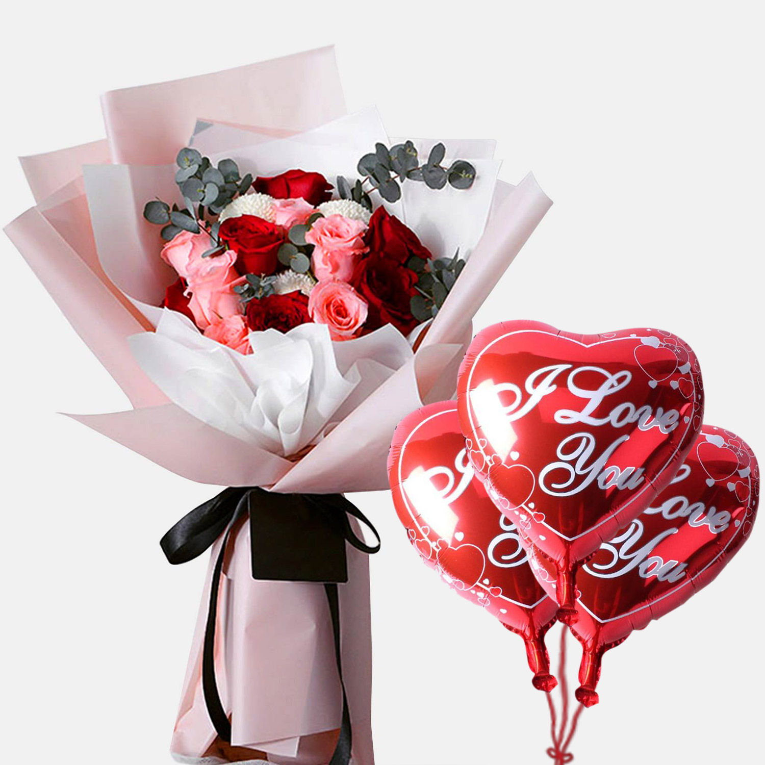 12 Roses Bouquet With I Love You Balloon Delivery in Singapore - FNP SG