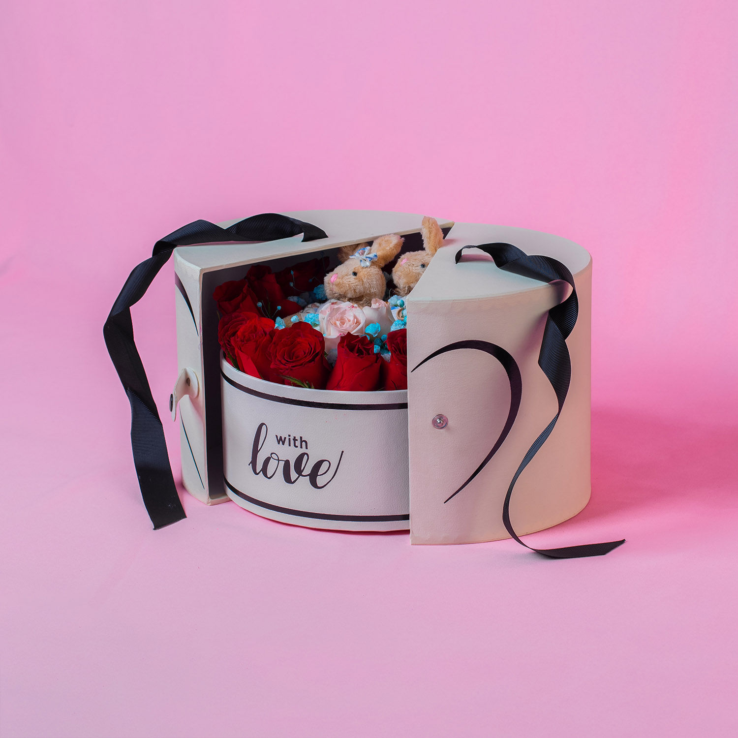 Flowers With Rabbit Box Arrangement Delivery in Singapore - FNP SG