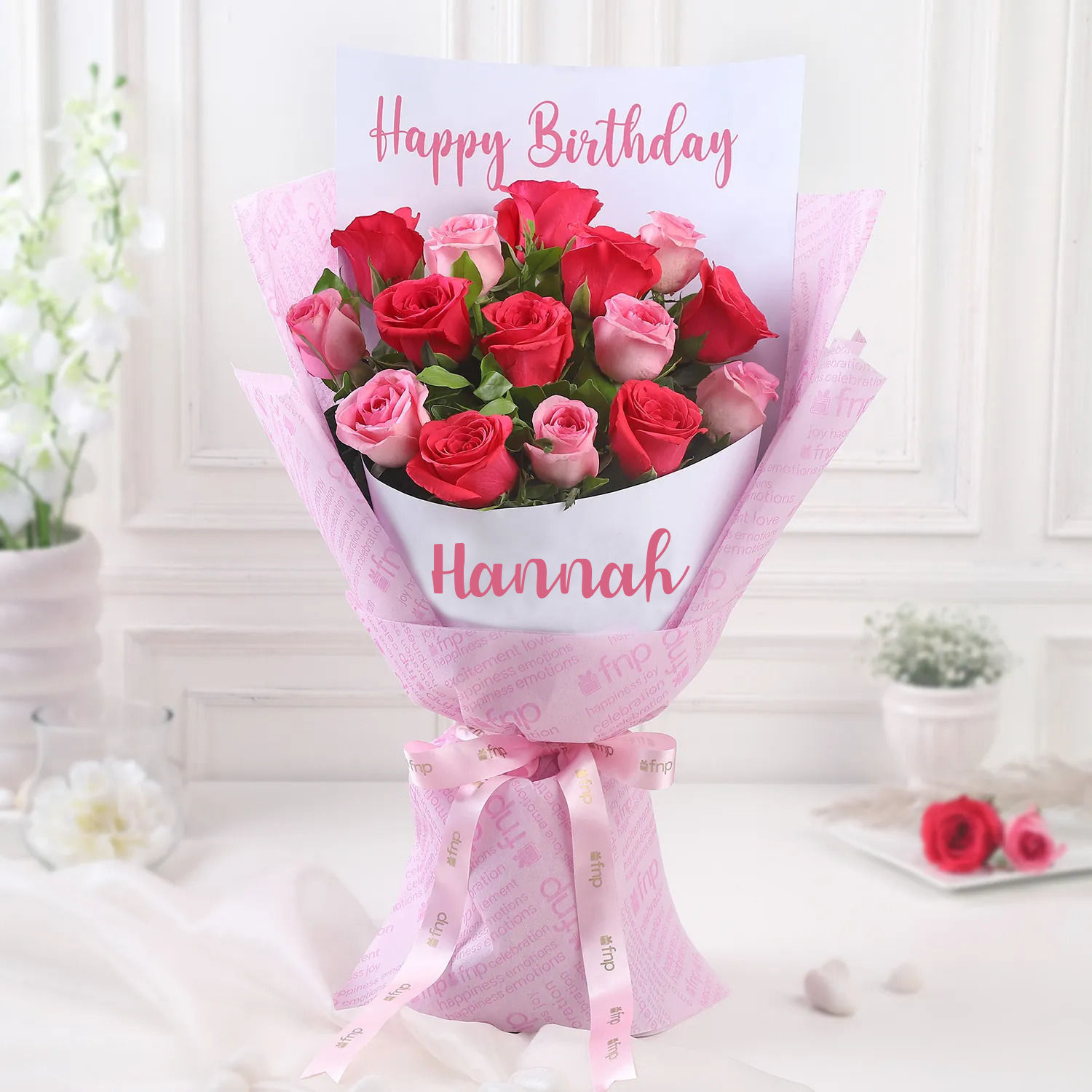Joyful Personalised Rose Bouquet with Greeting Card Delivery in
