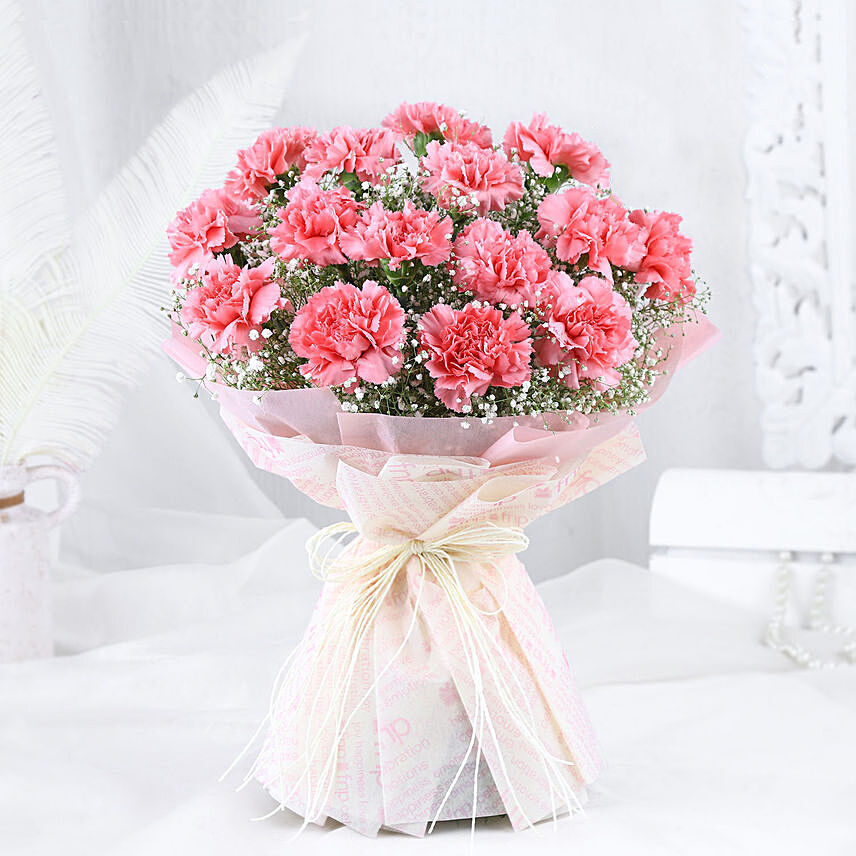 Pink Carnation Elegance Bouquet with Greeting Card Delivery in