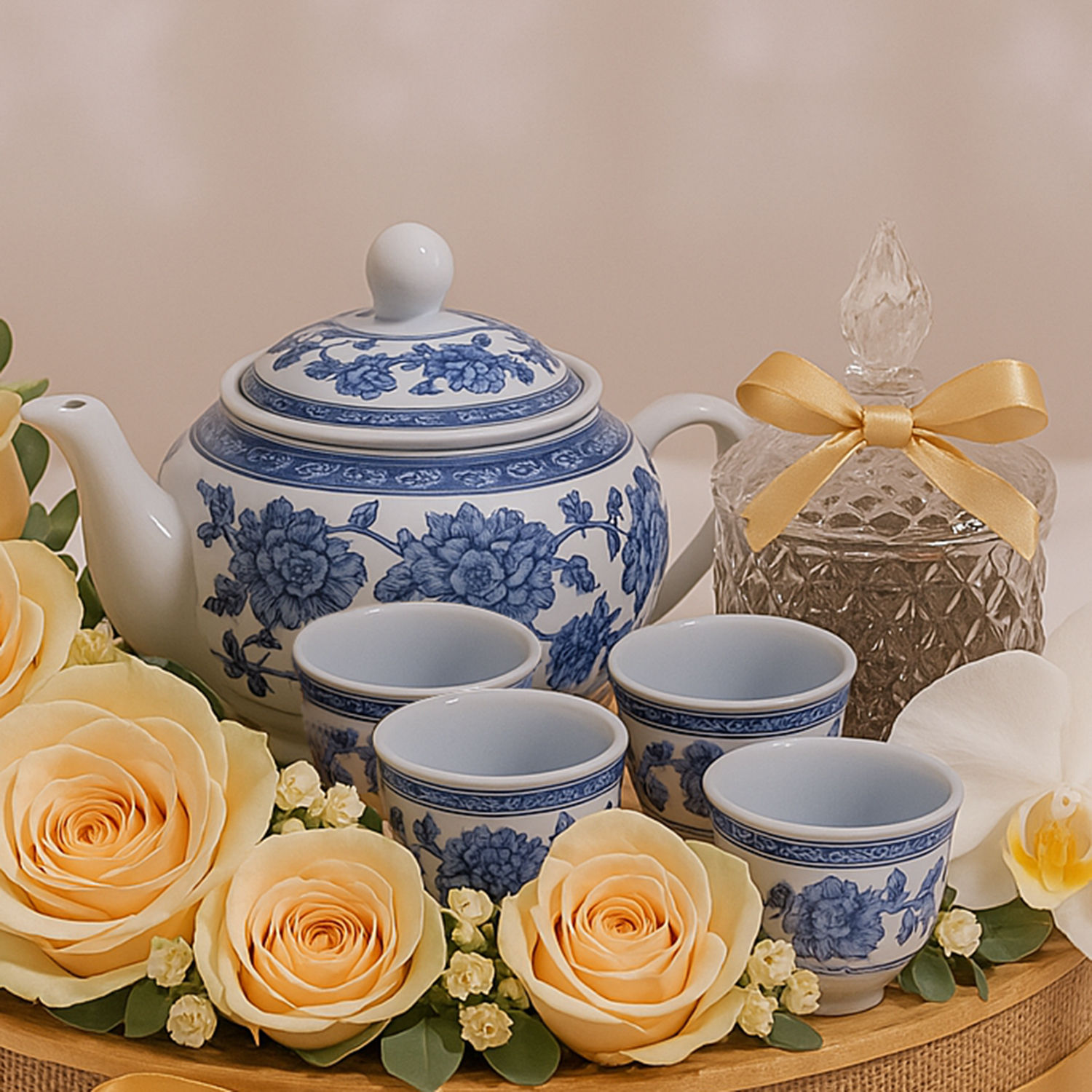 Luxury Floral Tea Gift Set with Yellow Roses Delivery in Singapore - FNP SG