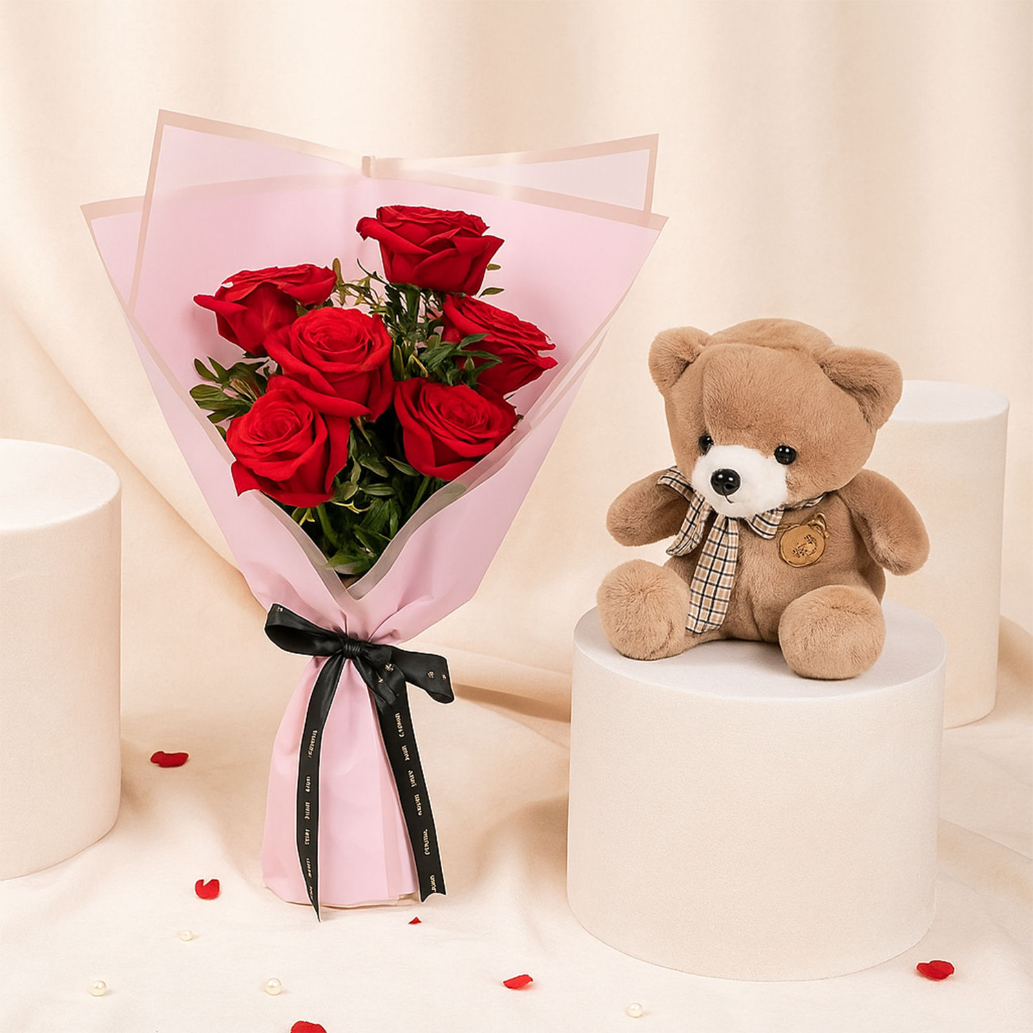 6 Red Rose Bouquet with Teddy Delivery in Singapore - FNP SG