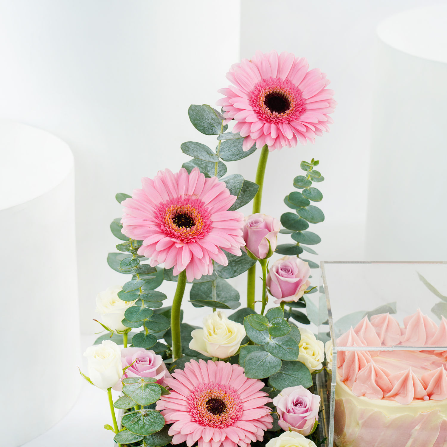 Pink Gerbera & Red Velvet Cake Gift Combo Delivery in Singapore - FNP SG