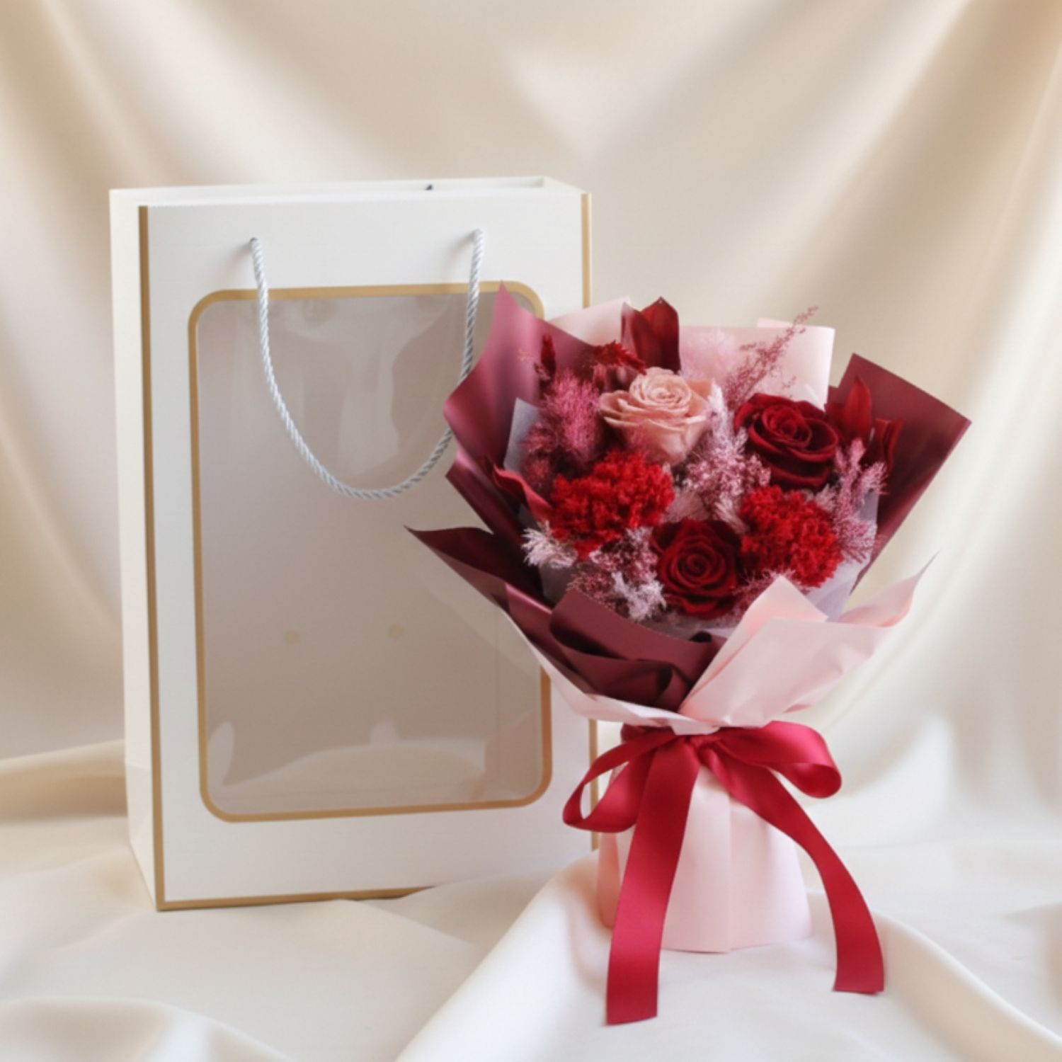 Preserved Roses and Carnation Bouquet Delivery in Singapore - FNP SG
