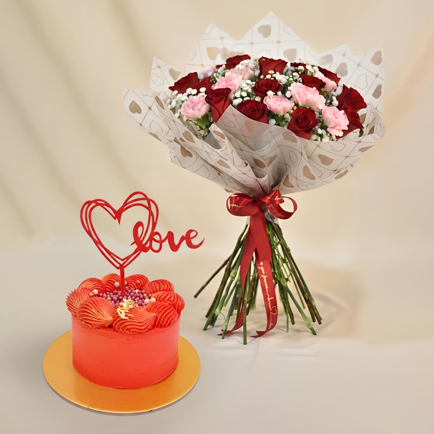 Carnation & Red Roses Bouquet with Cake Delivery in Singapore - FNP SG