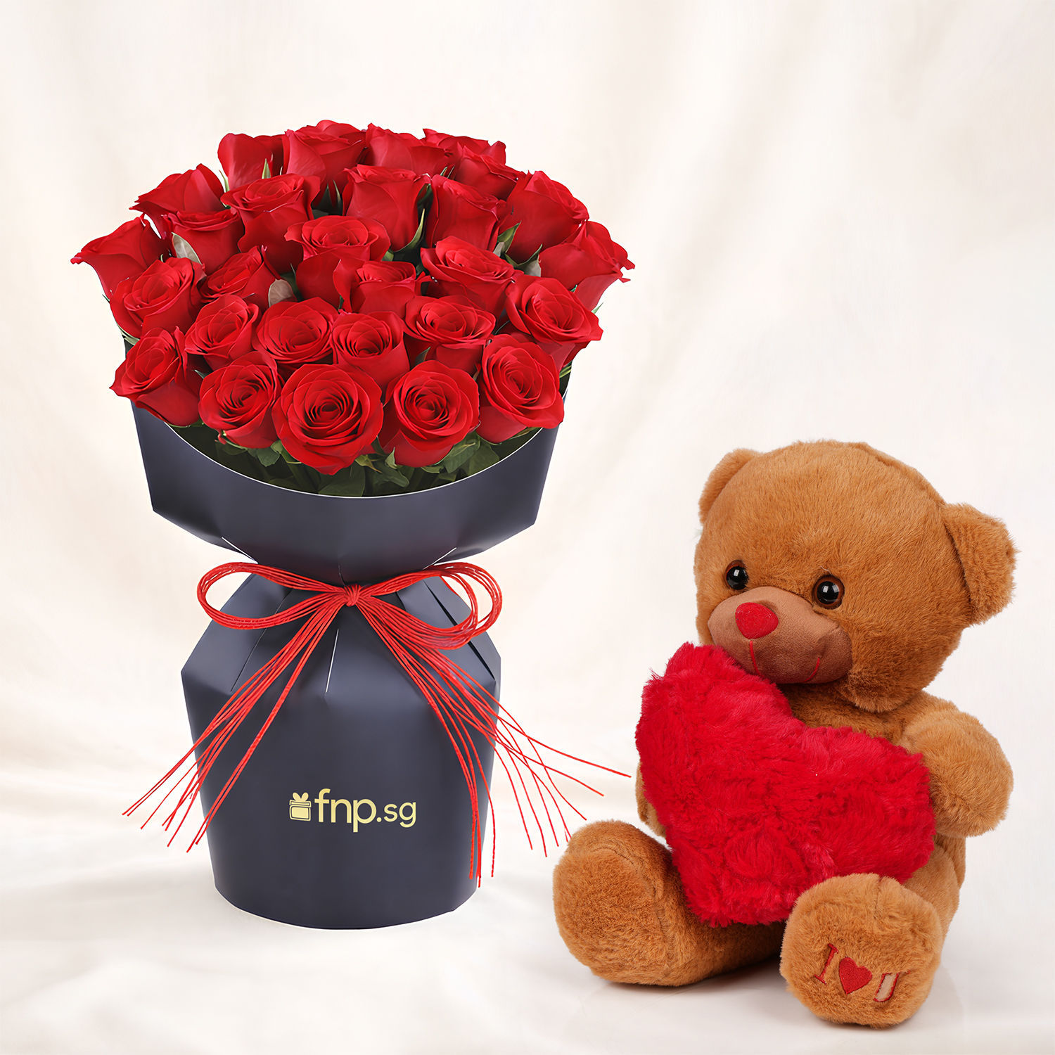Valentine's Whispers Of Roses with Teddy Bear Delivery in Singapore ...