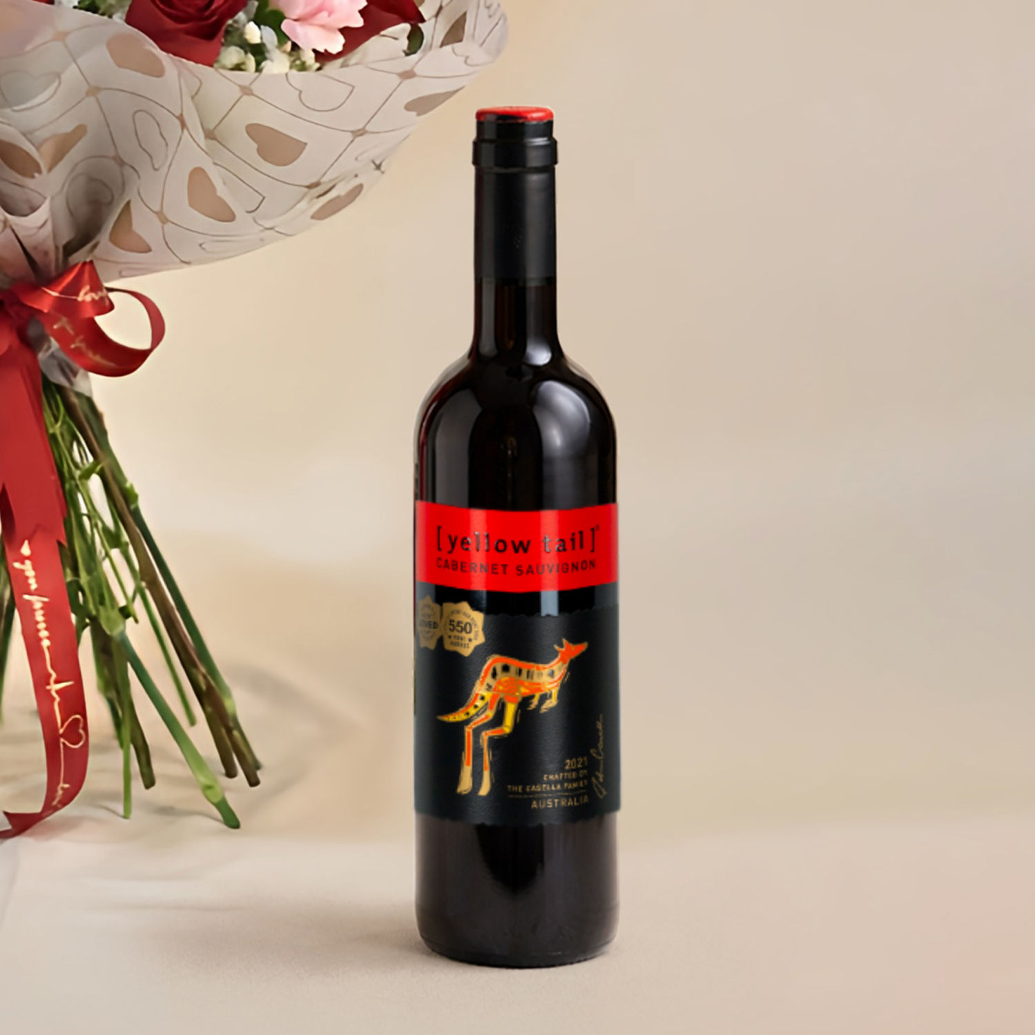 Carnation n Red Roses Bouquet with Wine Delivery in Singapore - FNP SG