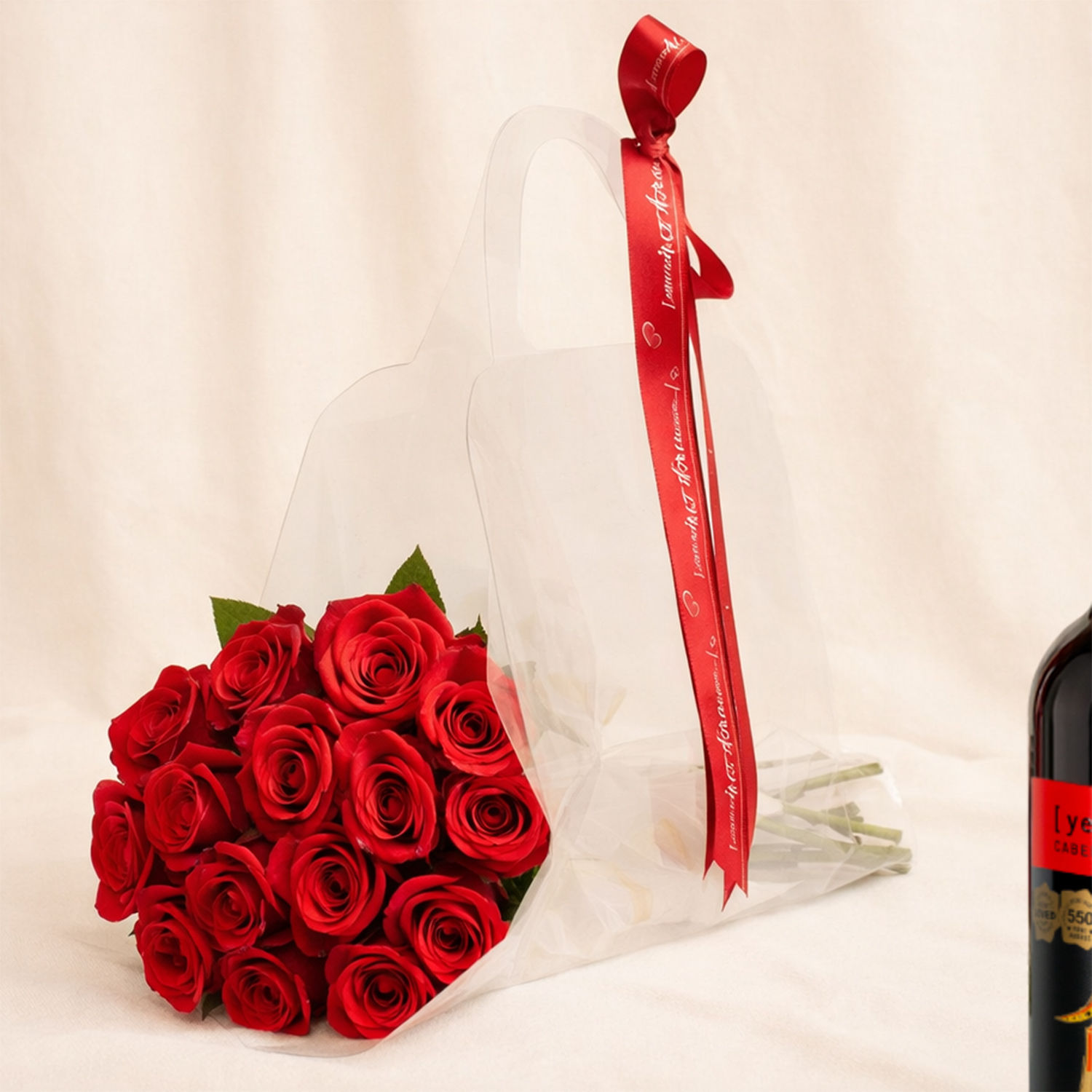 15 Red Roses Posy n Wine Gift Delivery in Singapore - FNP SG