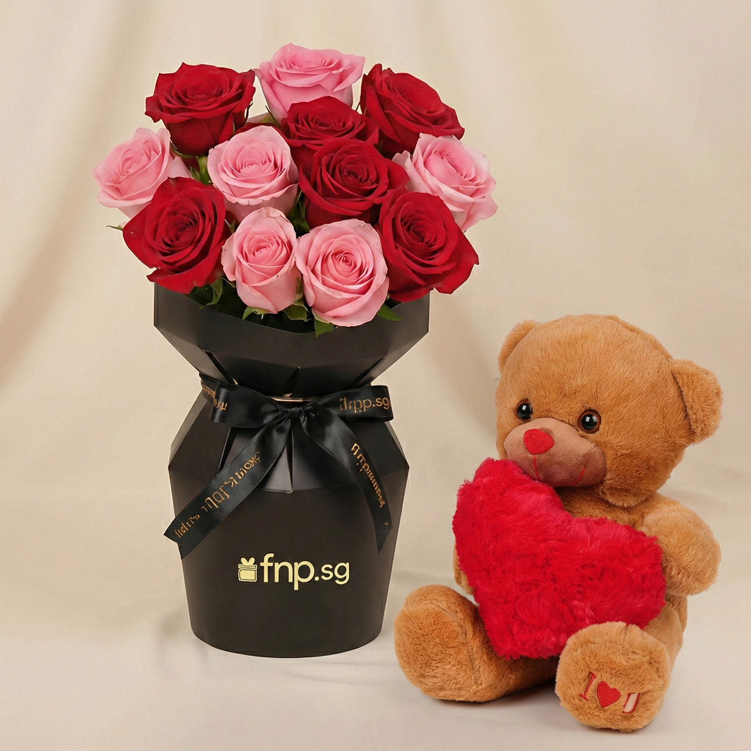 Roses Blush With Teddy Delivery in Singapore - FNP SG