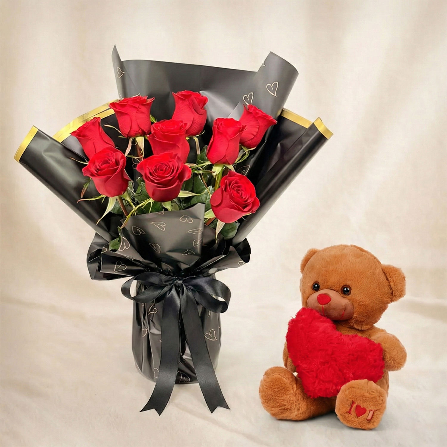 Roses N Teddy Bear Bundle Delivery in Singapore - FNP SG
