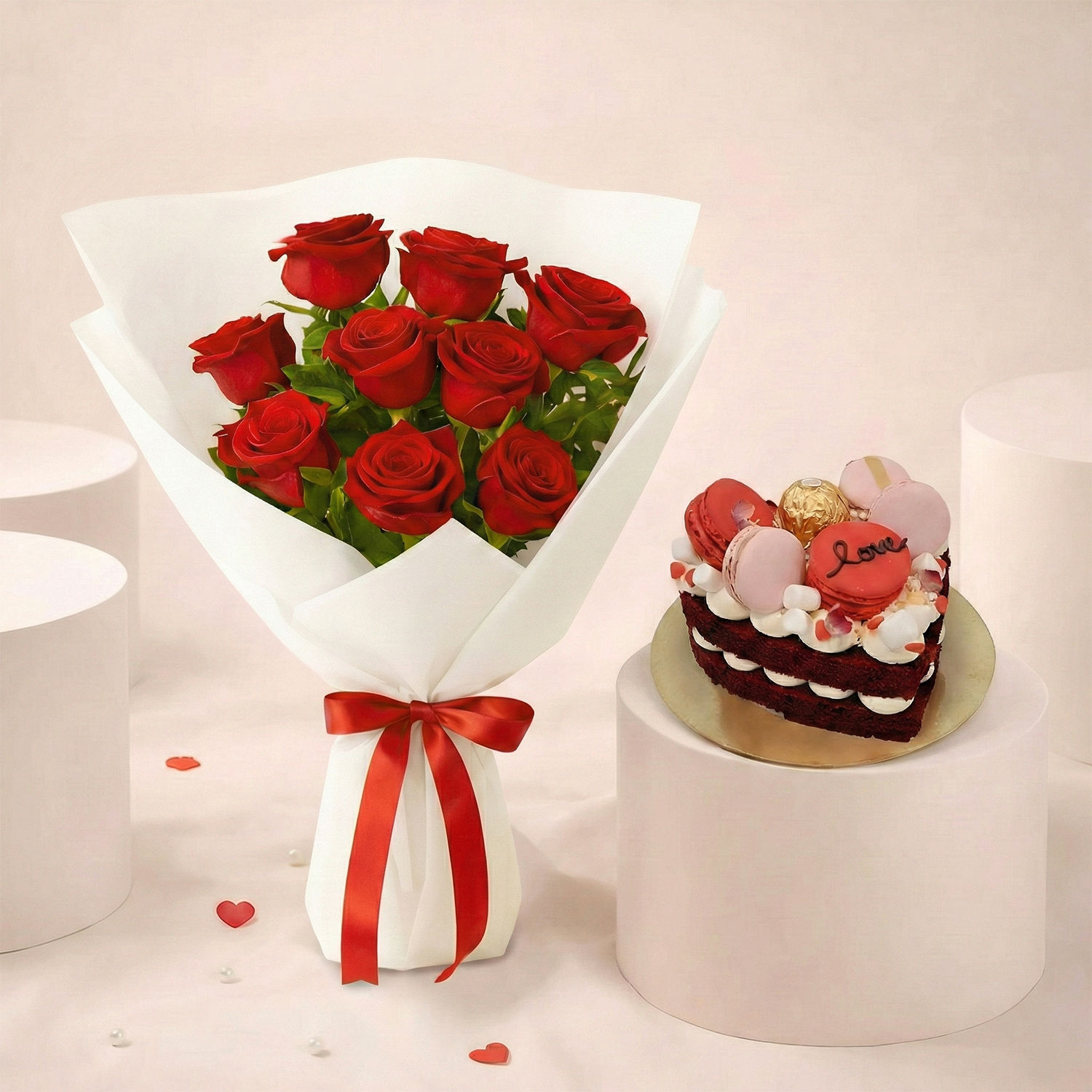 Love 9 Red Roses Bouquet and Cake Bundle Delivery in Singapore - FNP SG