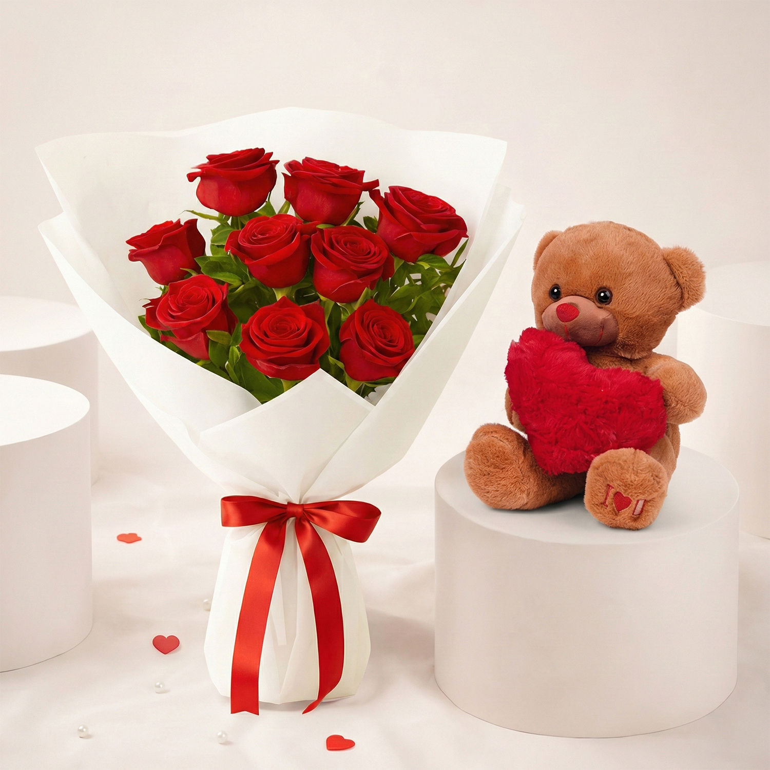 Love 9 Red Roses Bouquet and Teddy Gift Delivery in Singapore - FNP SG