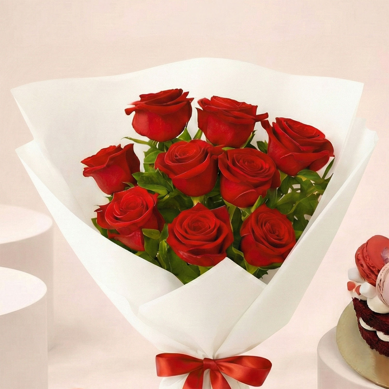 Love 9 Red Roses Bouquet and Cake Bundle Delivery in Singapore - FNP SG