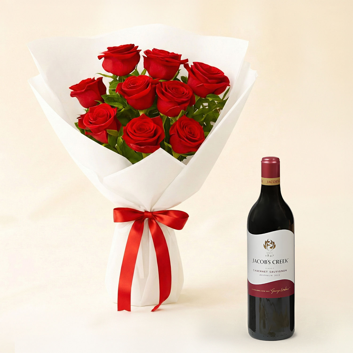Love 9 Red Roses Bouquet n Wine Delivery in Singapore - FNP SG