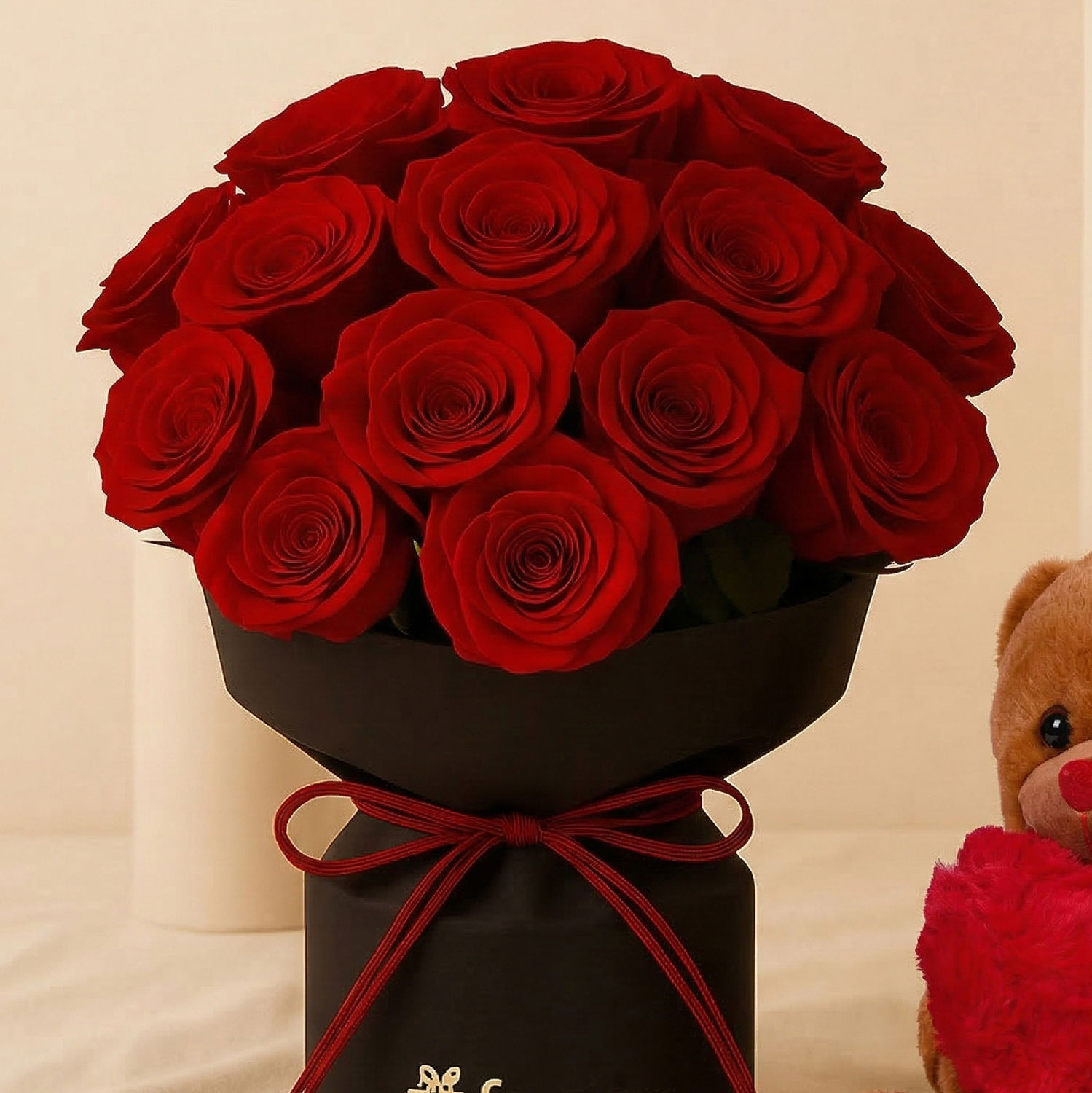Red Velvet Whispers Of Rose with Teddy Bear Delivery in Singapore - FNP SG