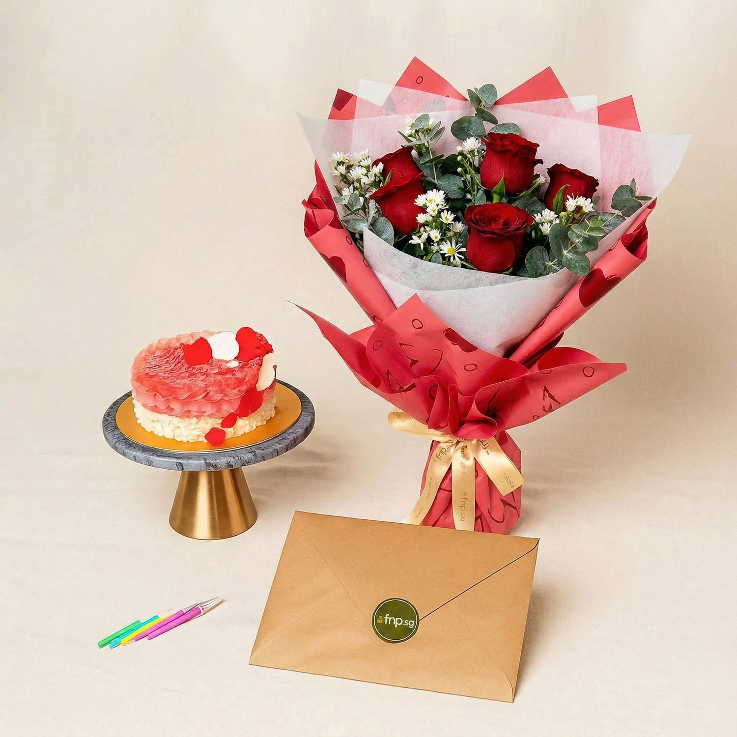Red Roses N Chocolate Cake Surprise Combo Delivery in Singapore - FNP SG